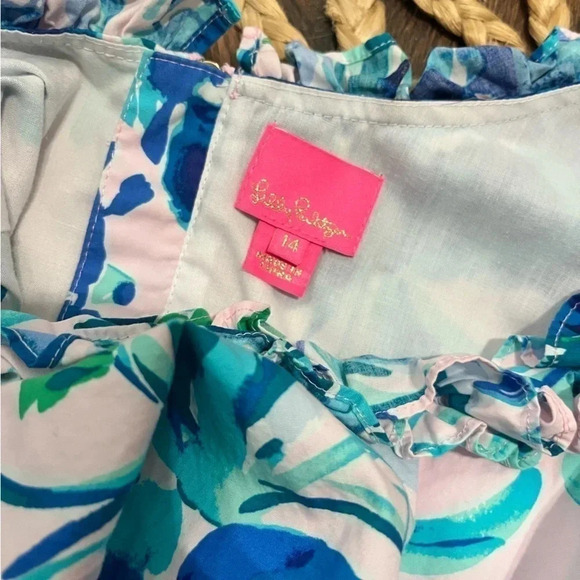 Lilly Pulitzer GIRLS GEORGINA DRESS Pink Tropics Tint Sweet Pea Blue 14 - Picture 6 of 6